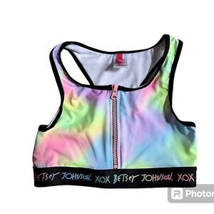 BETSY JOHNSON XOX Rainbow Pastel Racerback Bikini Top Girls Size XL (14)